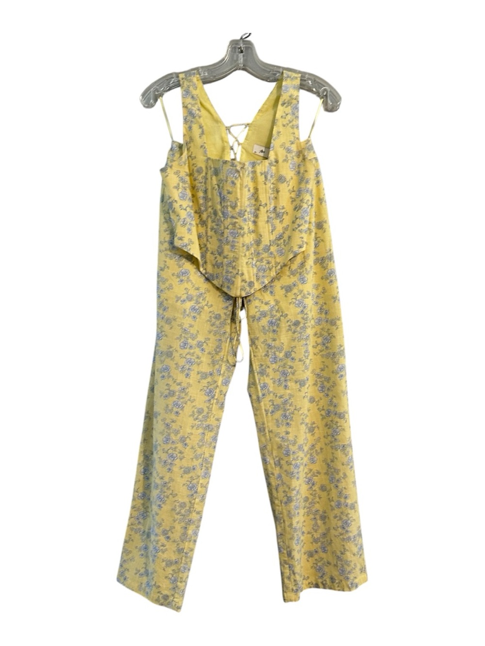 Yellow Floral Square-Neck 2 piece pant set. Top  medium and pants small. - Picture 3 of 16